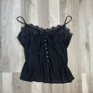 Hollister Black Lace-Trim Button Front Camisole